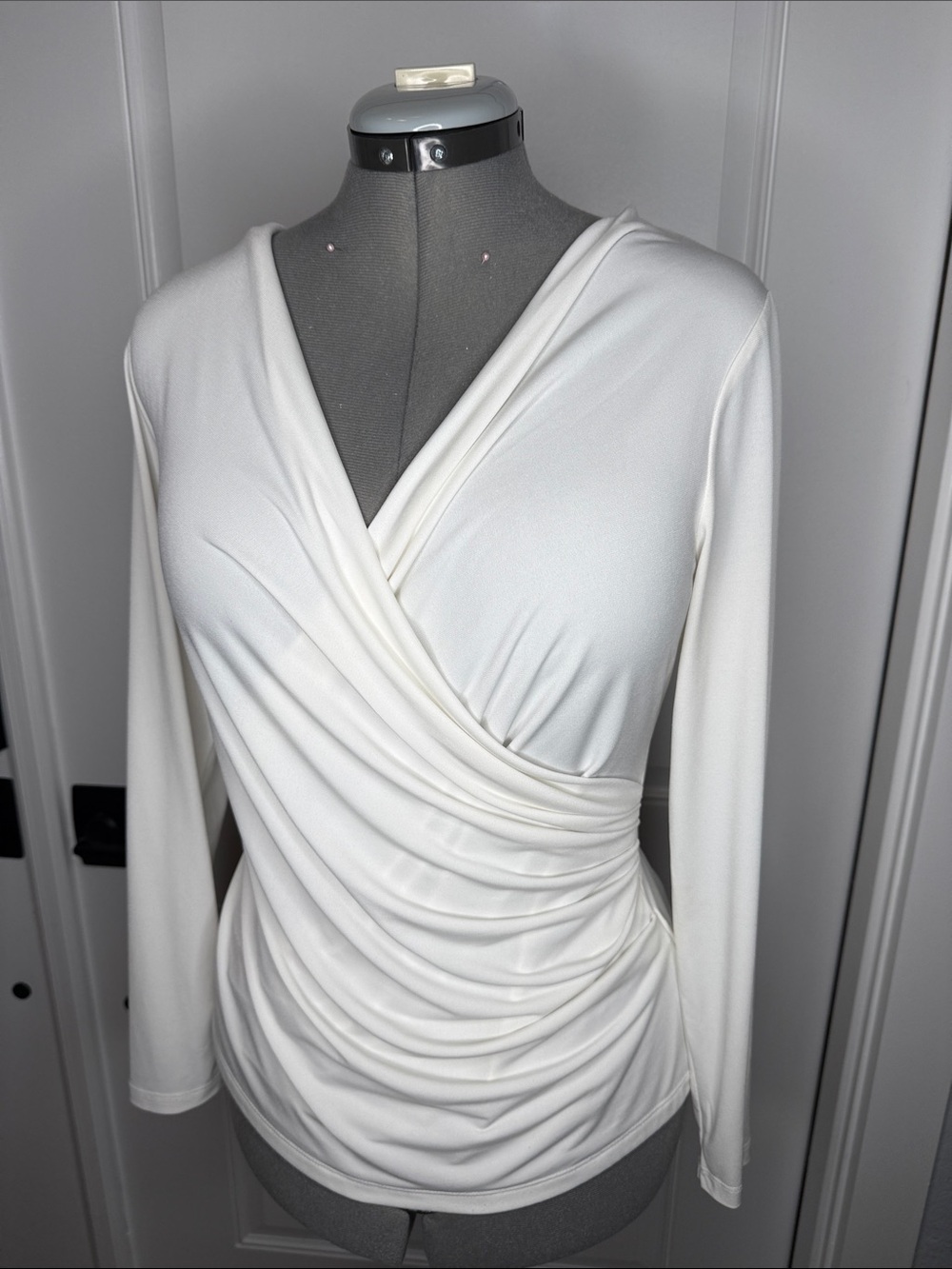 Calvin Klein White Draped Wrap-Front Long Sleeve Top